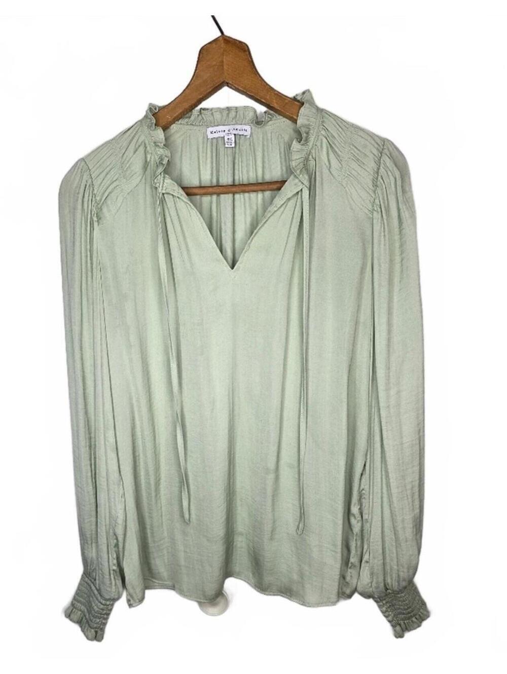 Maison D'Amelie Romantic Pintuck Blouse Ruffle Neck Fairycore Sz Small Honeydew